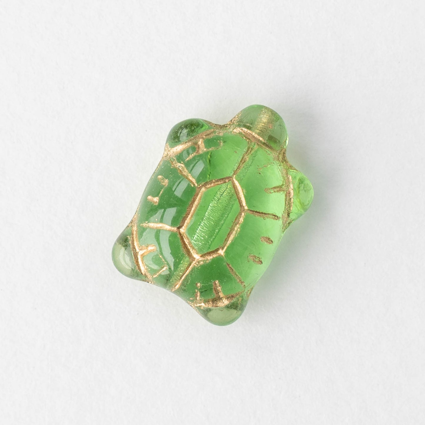 Glass Turtle Beads - Light Green with Gold Wash  - 6 beads