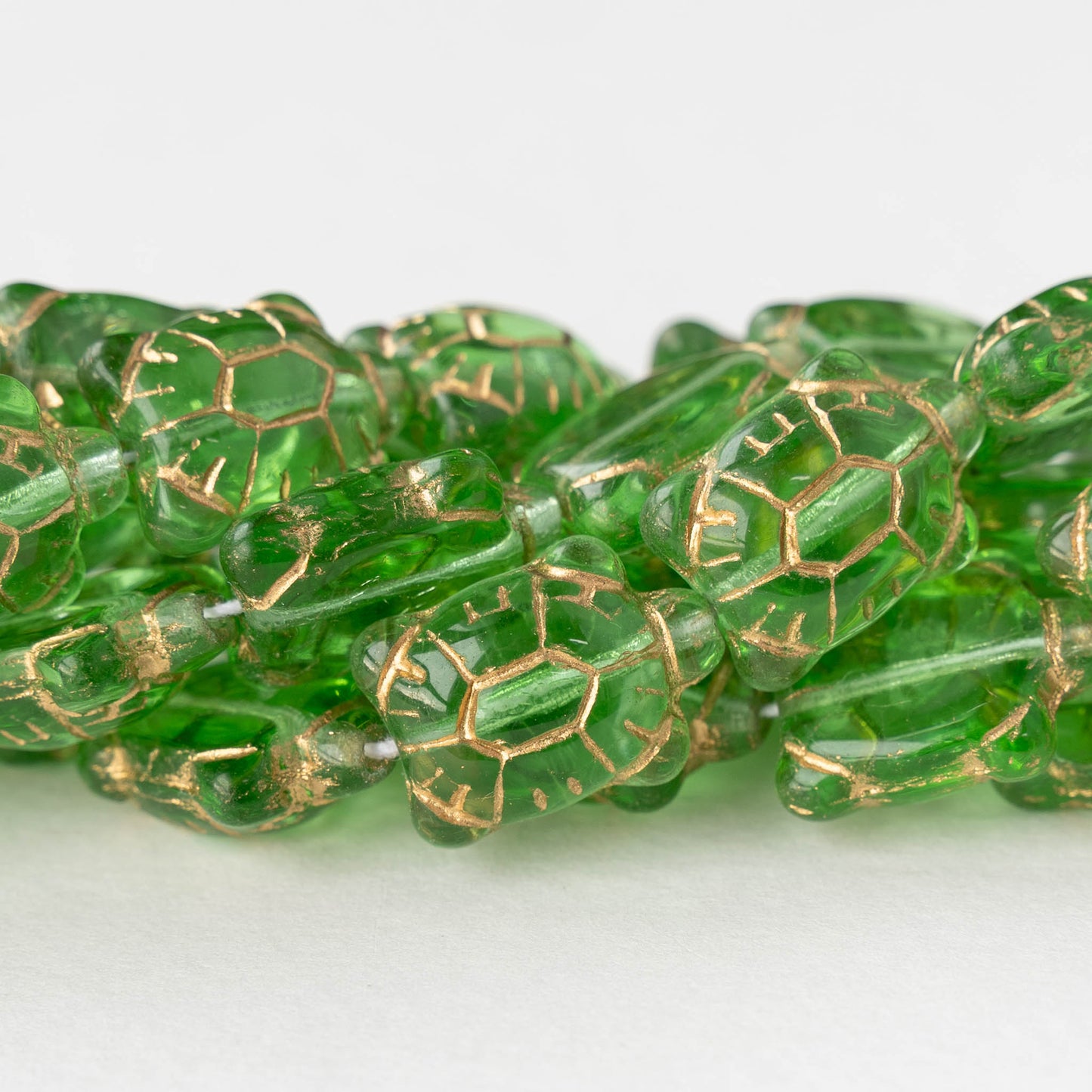 Glass Turtle Beads - Light Green with Gold Wash  - 6 beads