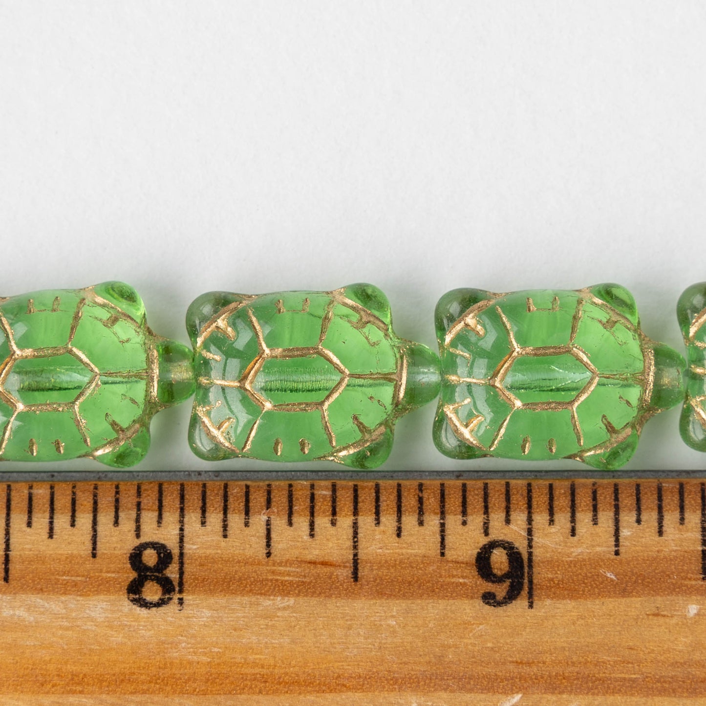 Glass Turtle Beads - Light Green with Gold Wash  - 6 beads