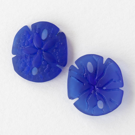 19x21mm Frosted Glass Sand Dollar Beads  - Cobalt Blue - 6 Beads