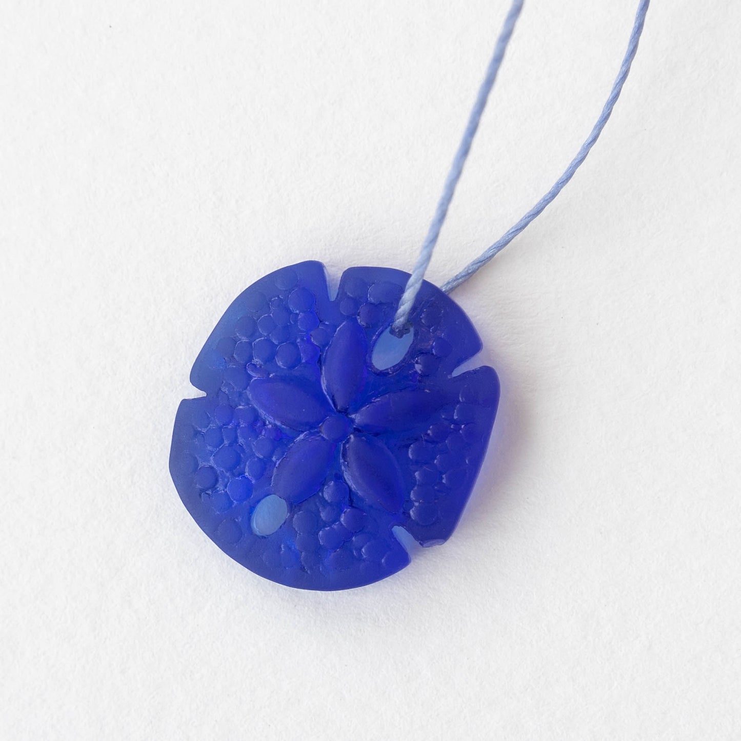 19x21mm Frosted Glass Sand Dollar Beads  - Cobalt Blue - 6 Beads