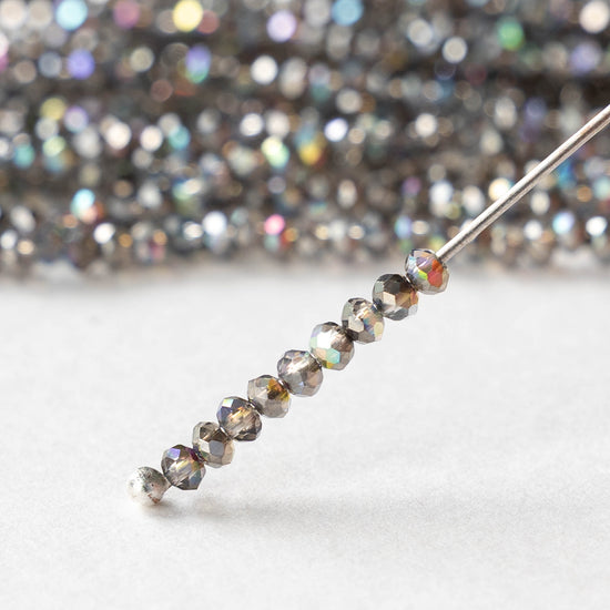 1mm Faceted Glass Rondelle Beads - Crystal Graphite AB - 100 beads