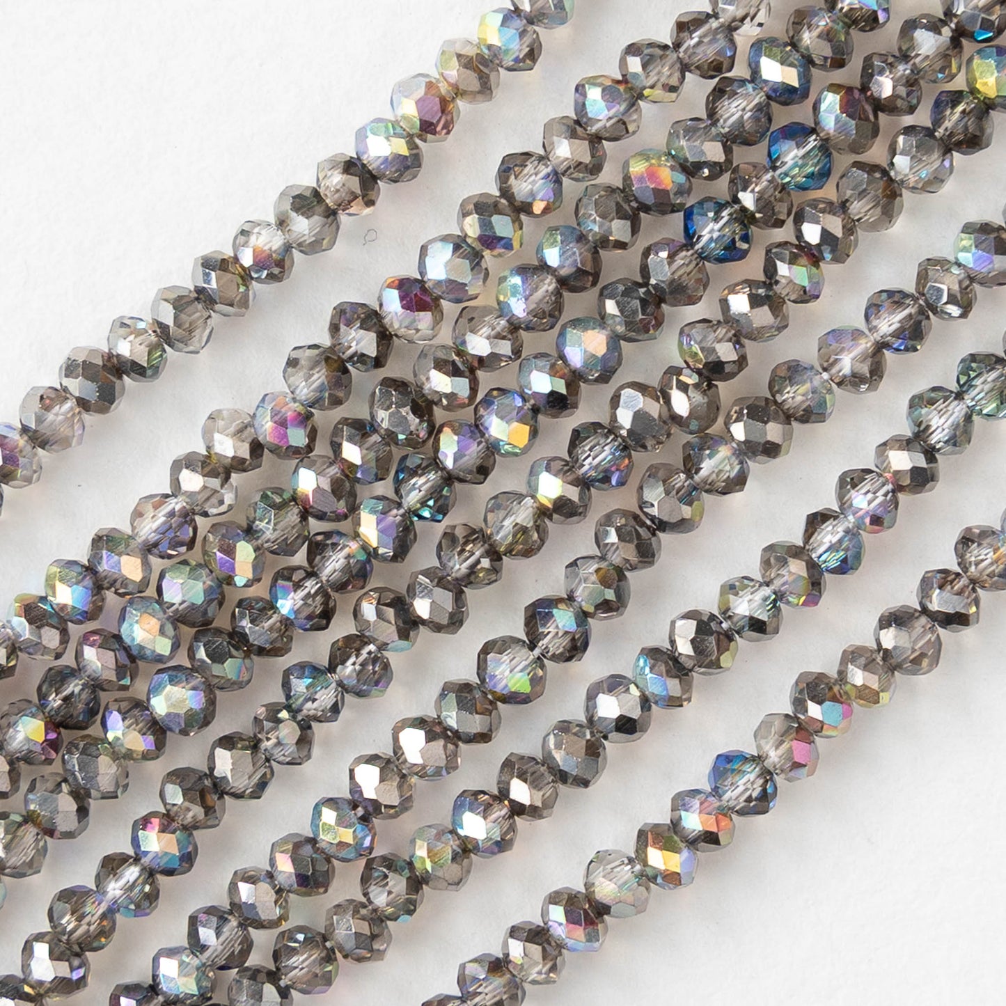 1mm Faceted Glass Rondelle Beads - Crystal Graphite AB - 100 beads