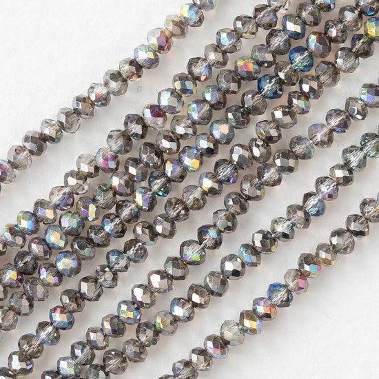 1mm Faceted Glass Rondelle Beads - Crystal Graphite AB - 100 beads