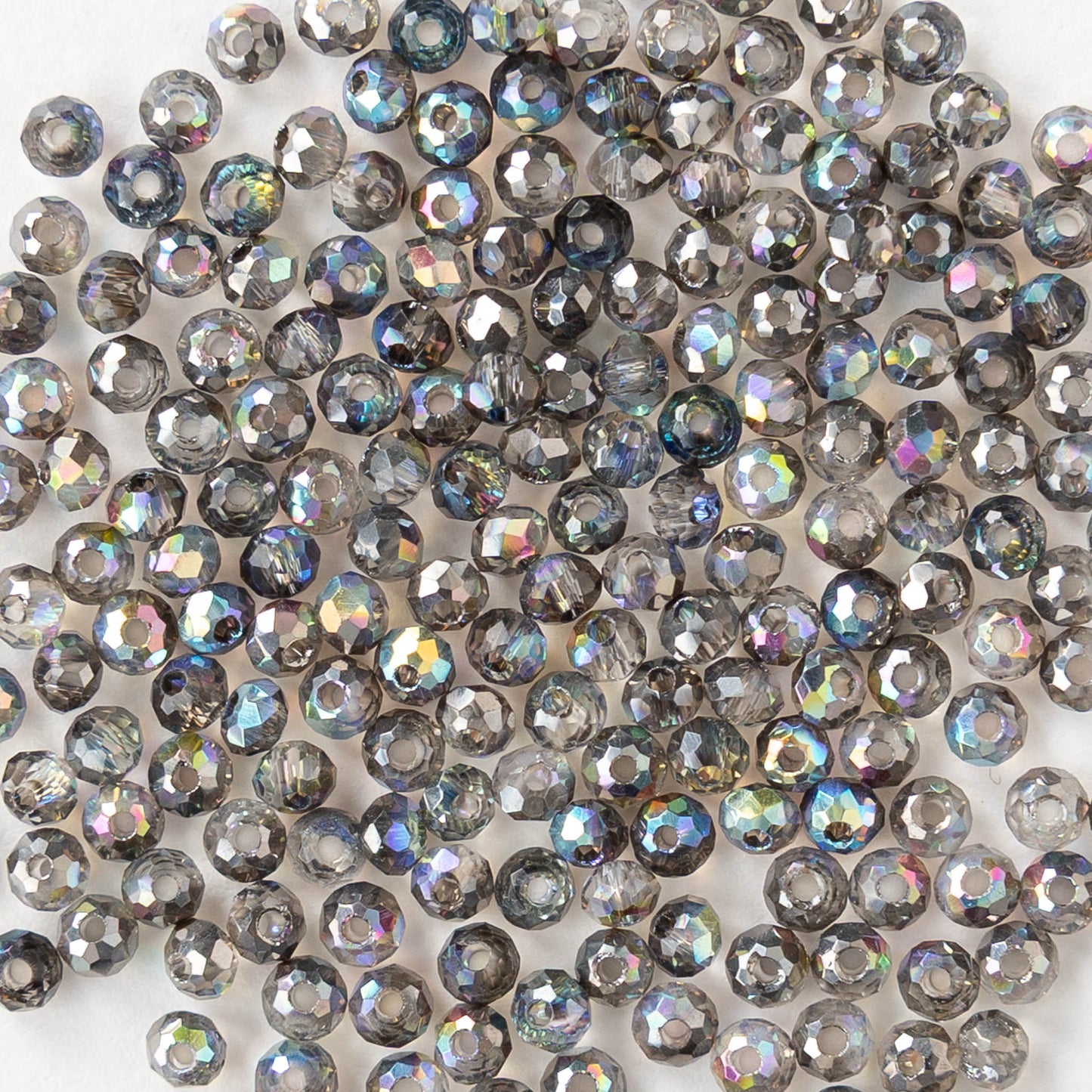 1mm Faceted Glass Rondelle Beads - Crystal Graphite AB - 100 beads