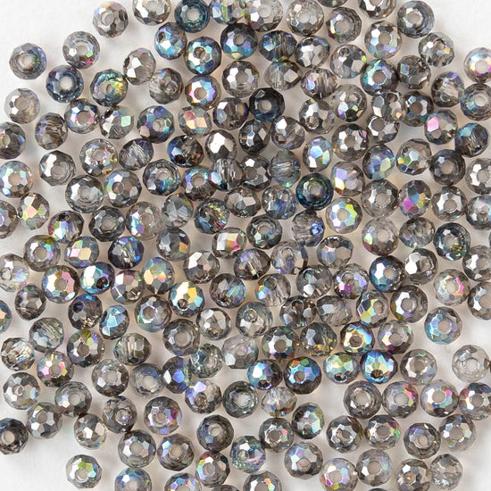 1mm Faceted Glass Rondelle Beads - Crystal Graphite AB - 100 beads