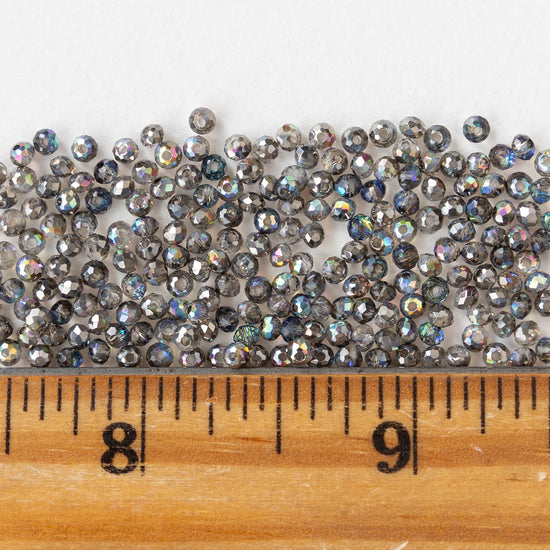 1mm Faceted Glass Rondelle Beads - Crystal Graphite AB - 100 beads
