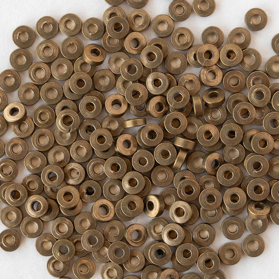 1x3mm Mini Metal Heishi Beads - Antiqued Brass - 100 Beads