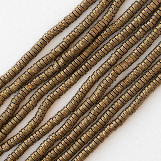 1x3mm Mini Metal Heishi Beads - Antiqued Brass - 100 Beads