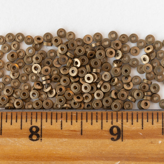 1x3mm Mini Metal Heishi Beads - Antiqued Brass - 100 Beads