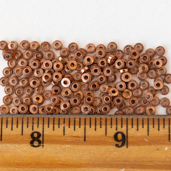 1x3mm Mini Metal Heishi Beads - Antique Copper - 100 Beads