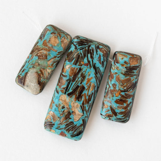 Reconstructed Impression Jasper Rectangle Pendants - Turquoise with Gold Flecks 2 sizes - 3 Beads