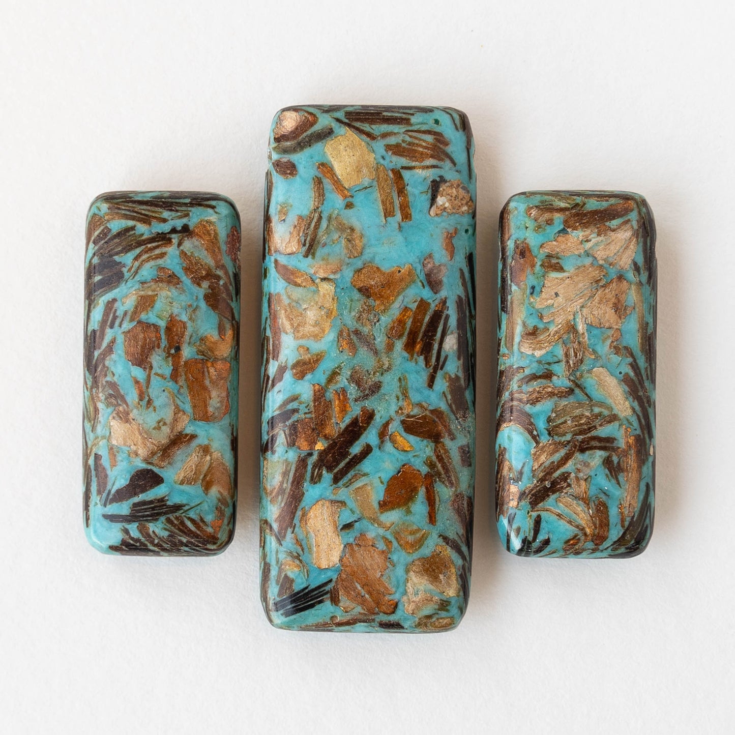 Reconstructed Impression Jasper Rectangle Pendants - Turquoise with Gold Flecks 2 sizes - 3 Beads