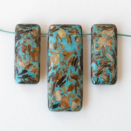 Reconstructed Impression Jasper Rectangle Pendants - Turquoise with Gold Flecks 2 sizes - 3 Beads