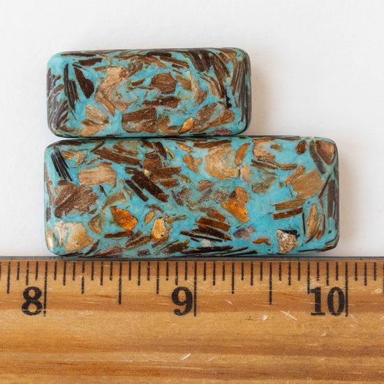 Reconstructed Impression Jasper Rectangle Pendants - Turquoise with Gold Flecks 2 sizes - 3 Beads