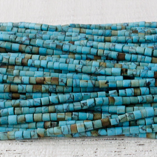 2-3mm Blue Turquoise Tube Seed Beads - 13 Inches