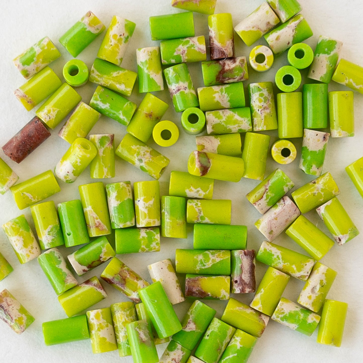 2.5x4mm Synthetic Impression Jasper Tiny Tube  Beads - Green - 15 inch strand ~85 beads