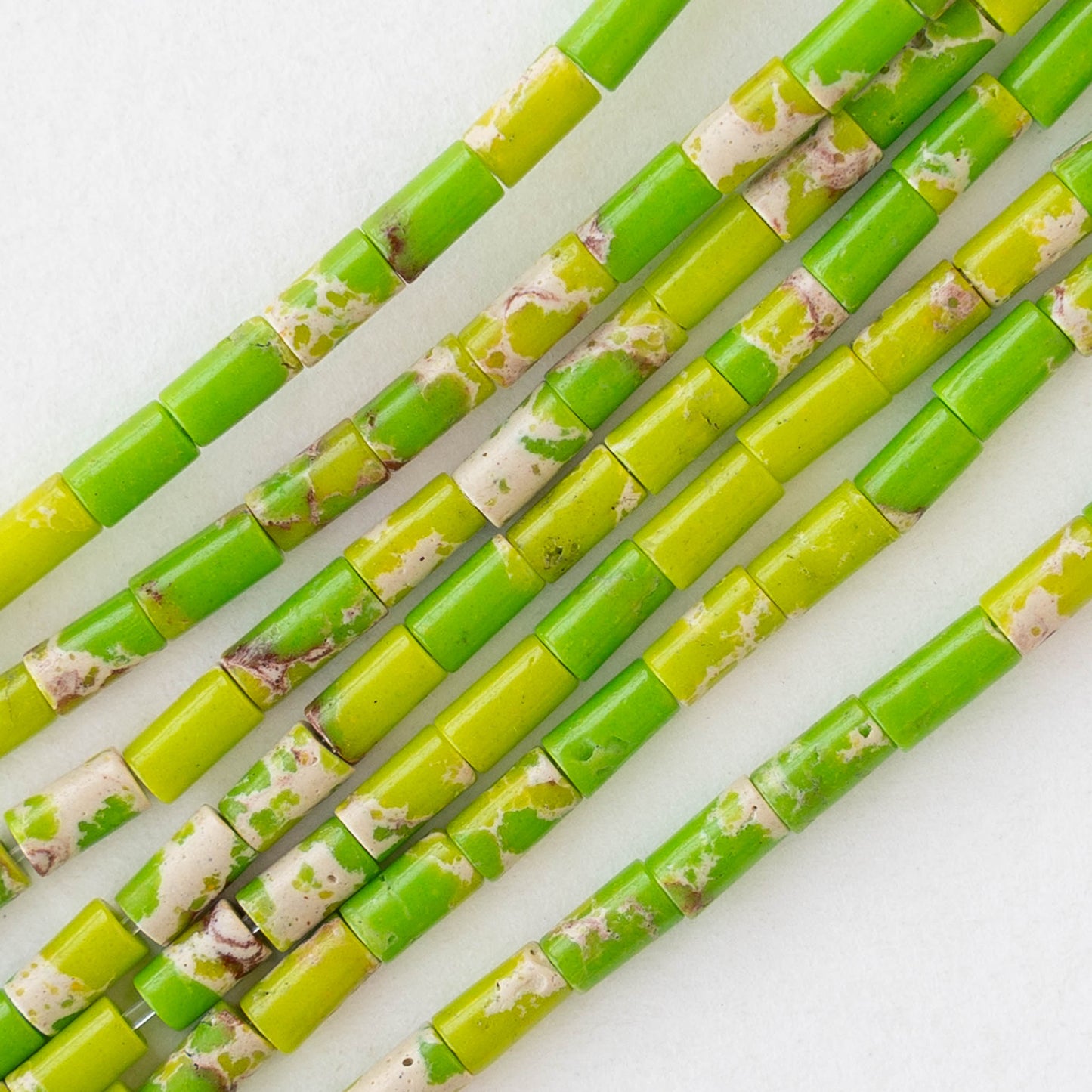 2.5x4mm Synthetic Impression Jasper Tiny Tube  Beads - Green - 15 inch strand ~85 beads