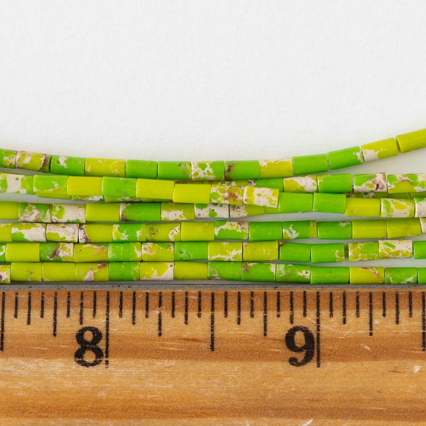 2.5x4mm Synthetic Impression Jasper Tiny Tube  Beads - Green - 15 inch strand ~85 beads