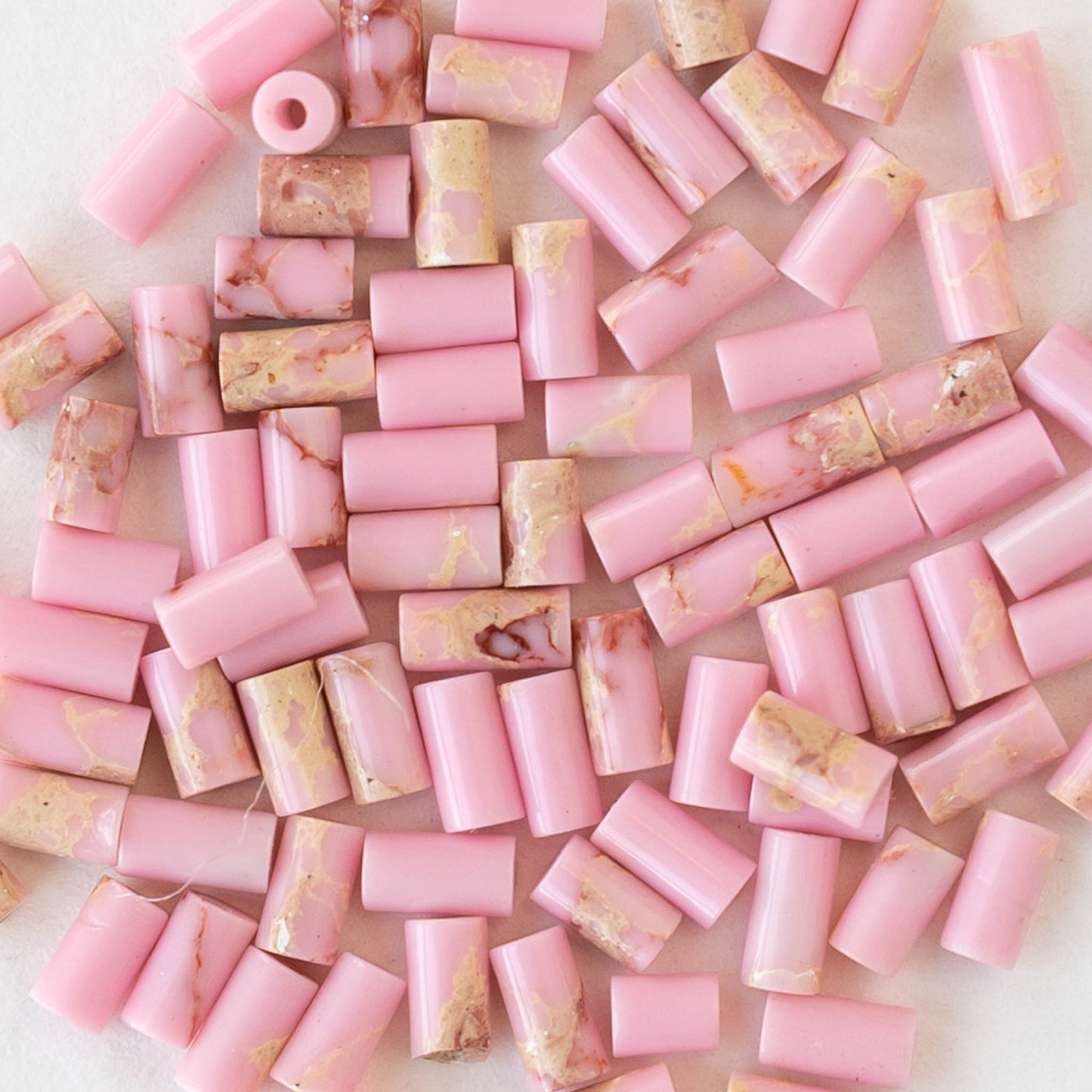 2.5x4mm Synthetic Impression Jasper Tiny Tube Beads - Pink - 15 inch strand ~85 beads