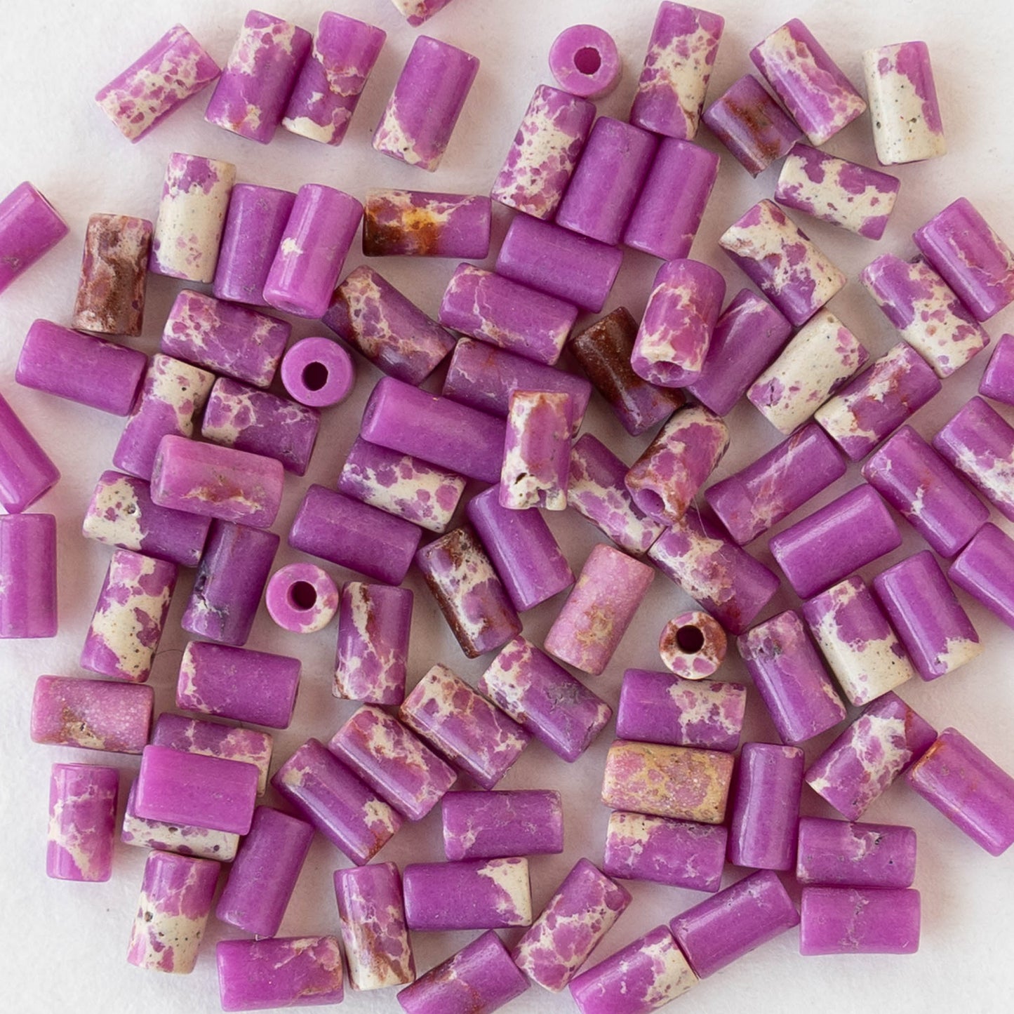 2.5x4mm Synthetic Impression Jasper Tiny Tube Beads - Purple - 15 inch strand ~85 beads