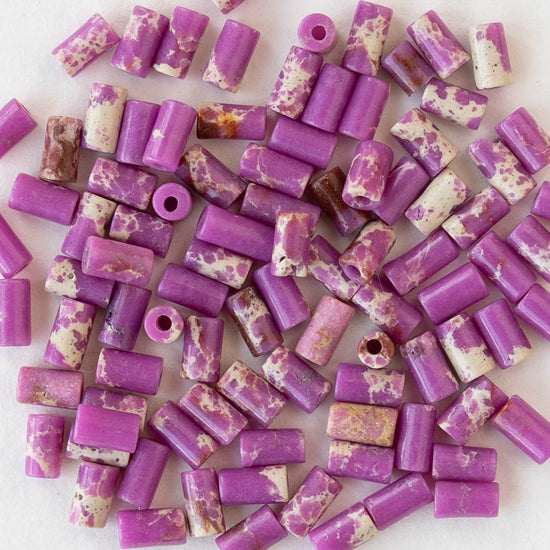 2.5x4mm Synthetic Impression Jasper Tiny Tube Beads - Purple - 15 inch strand ~85 beads