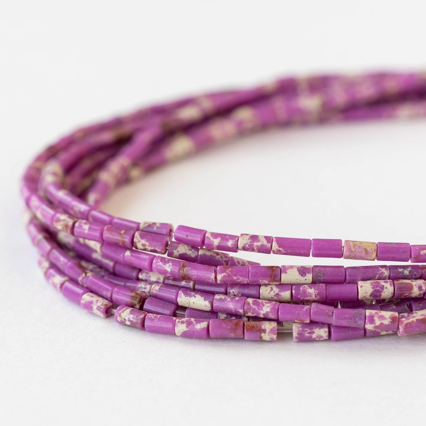 2.5x4mm Synthetic Impression Jasper Tiny Tube Beads - Purple - 15 inch strand ~85 beads