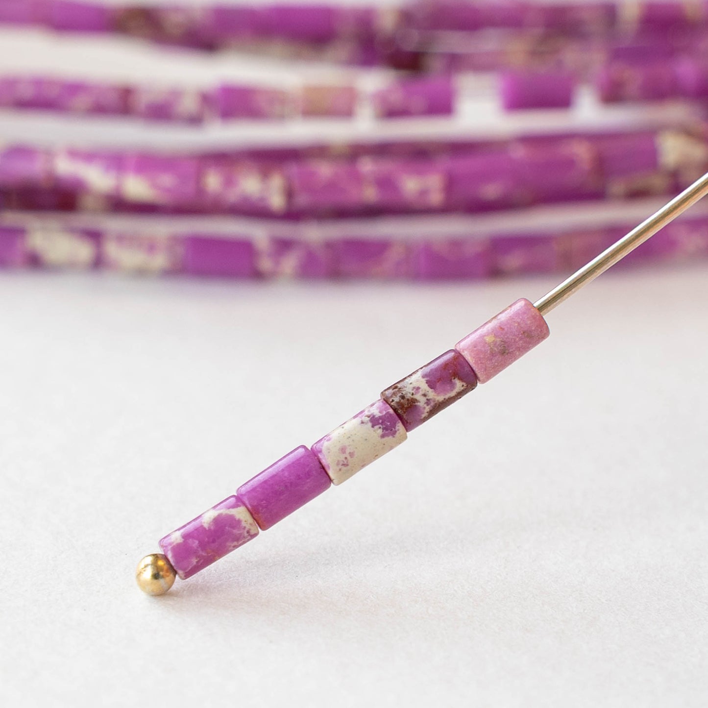 2.5x4mm Synthetic Impression Jasper Tiny Tube Beads - Purple - 15 inch strand ~85 beads