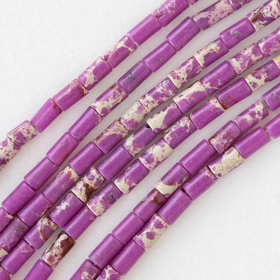 2.5x4mm Synthetic Impression Jasper Tiny Tube Beads - Purple - 15 inch strand ~85 beads