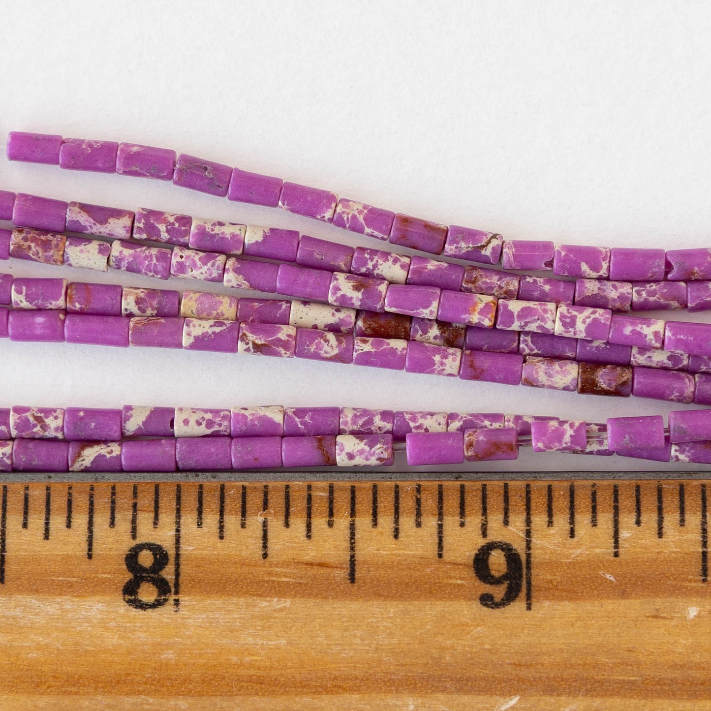 2.5x4mm Synthetic Impression Jasper Tiny Tube Beads - Purple - 15 inch strand ~85 beads
