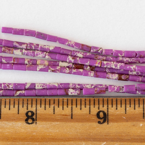 2.5x4mm Synthetic Impression Jasper Tiny Tube Beads - Purple - 15 inch strand ~85 beads