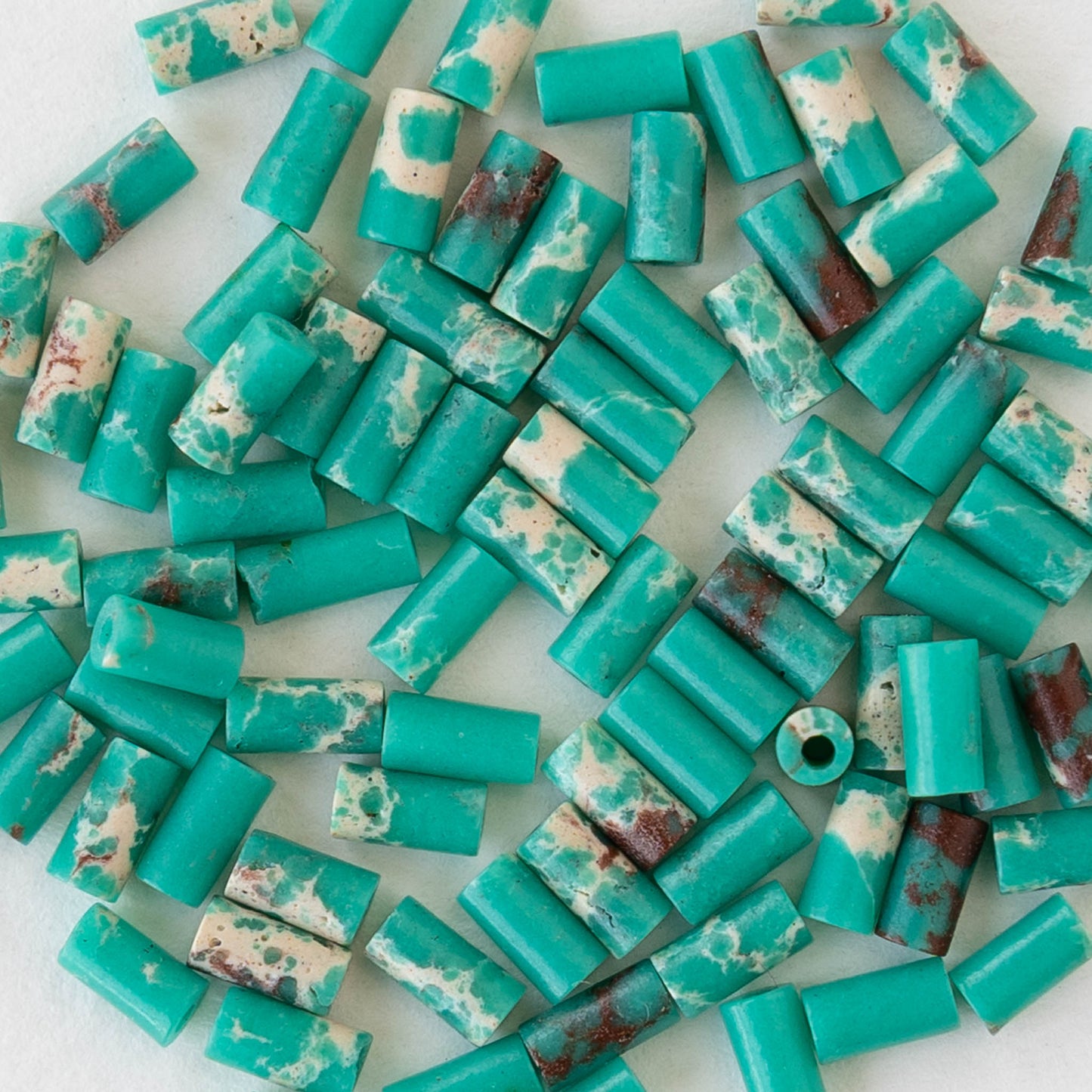 2.5x4mm Synthetic Impression Jasper Bugle Beads - Turquoise - 15 inch strand ~85 beads