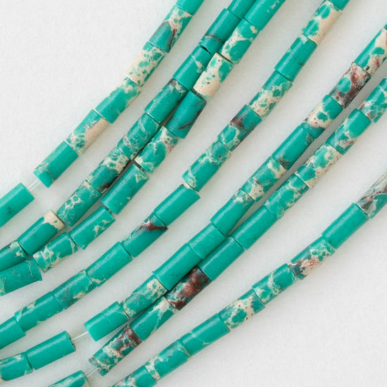 2.5x4mm Synthetic Impression Jasper Bugle Beads - Turquoise - 15 inch strand ~85 beads