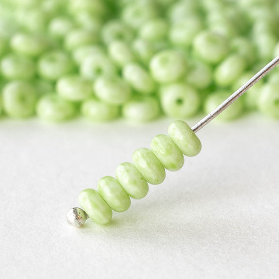 4mm Glass Rondelle Beads - Opaque Pastel Green - 100 Beads