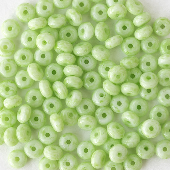 4mm Glass Rondelle Beads - Opaque Pastel Green - 100 Beads