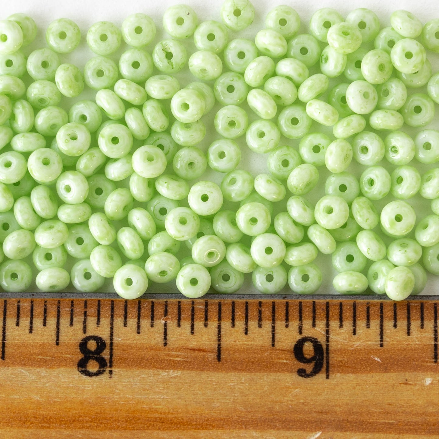 4mm Glass Rondelle Beads - Opaque Pastel Green - 100 Beads