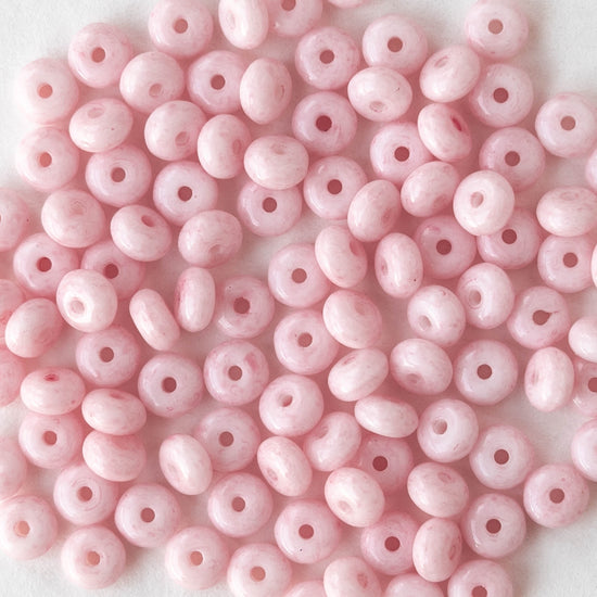 4mm Glass Rondelle Beads - Opaque Pastel Pink - 100 Beads