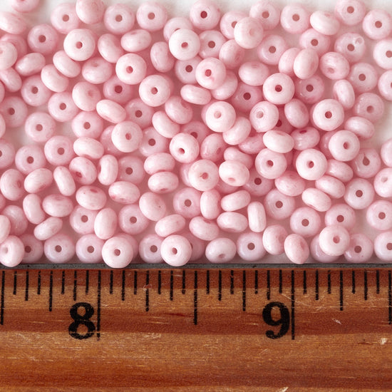 4mm Glass Rondelle Beads - Opaque Pastel Pink - 100 Beads