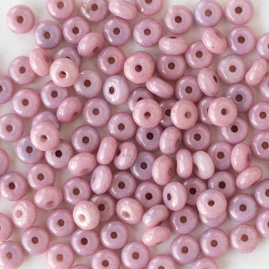 4mm Glass Rondelle Beads - Opaque Rose Pink - 100 Beads