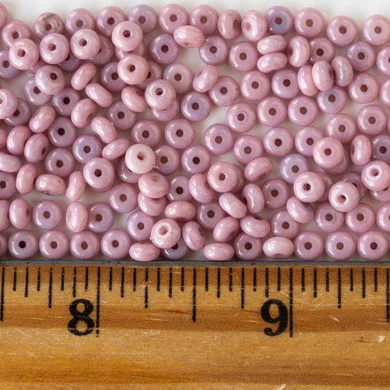 4mm Glass Rondelle Beads - Opaque Rose Pink - 100 Beads