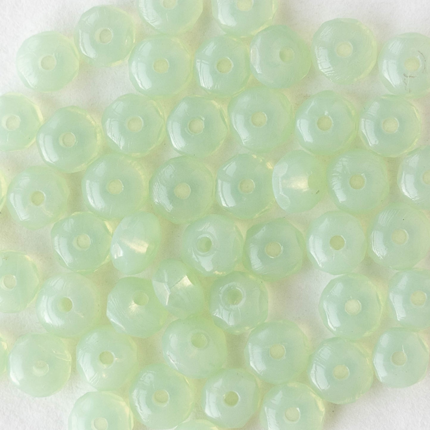 4mm Glass Rondelle Beads - Opaline Light Green - 50 Beads