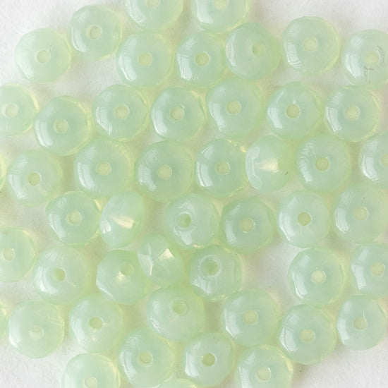 4mm Glass Rondelle Beads - Opaline Light Green - 50 Beads