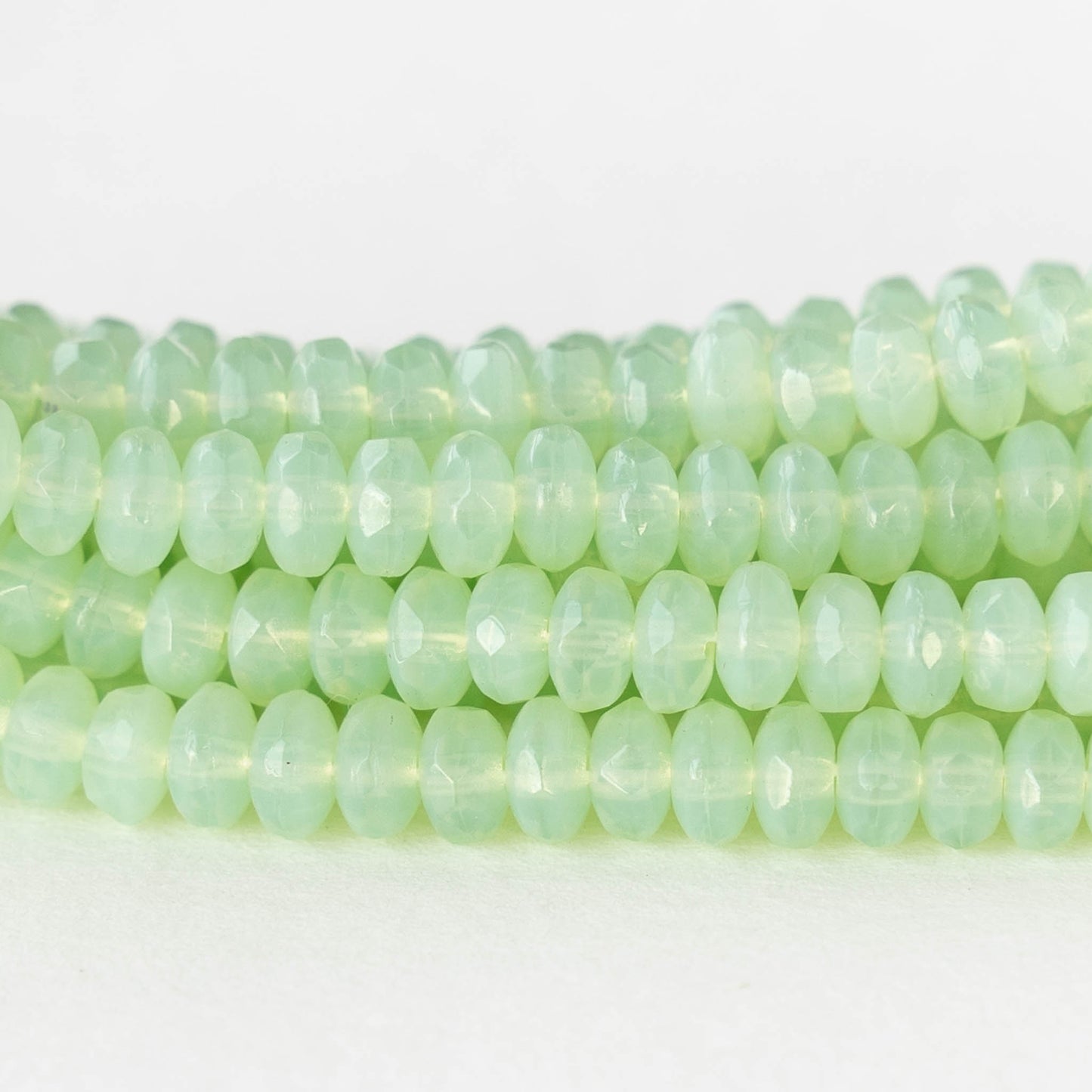 4mm Glass Rondelle Beads - Opaline Light Green - 50 Beads