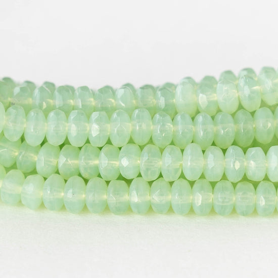 4mm Glass Rondelle Beads - Opaline Light Green - 50 Beads