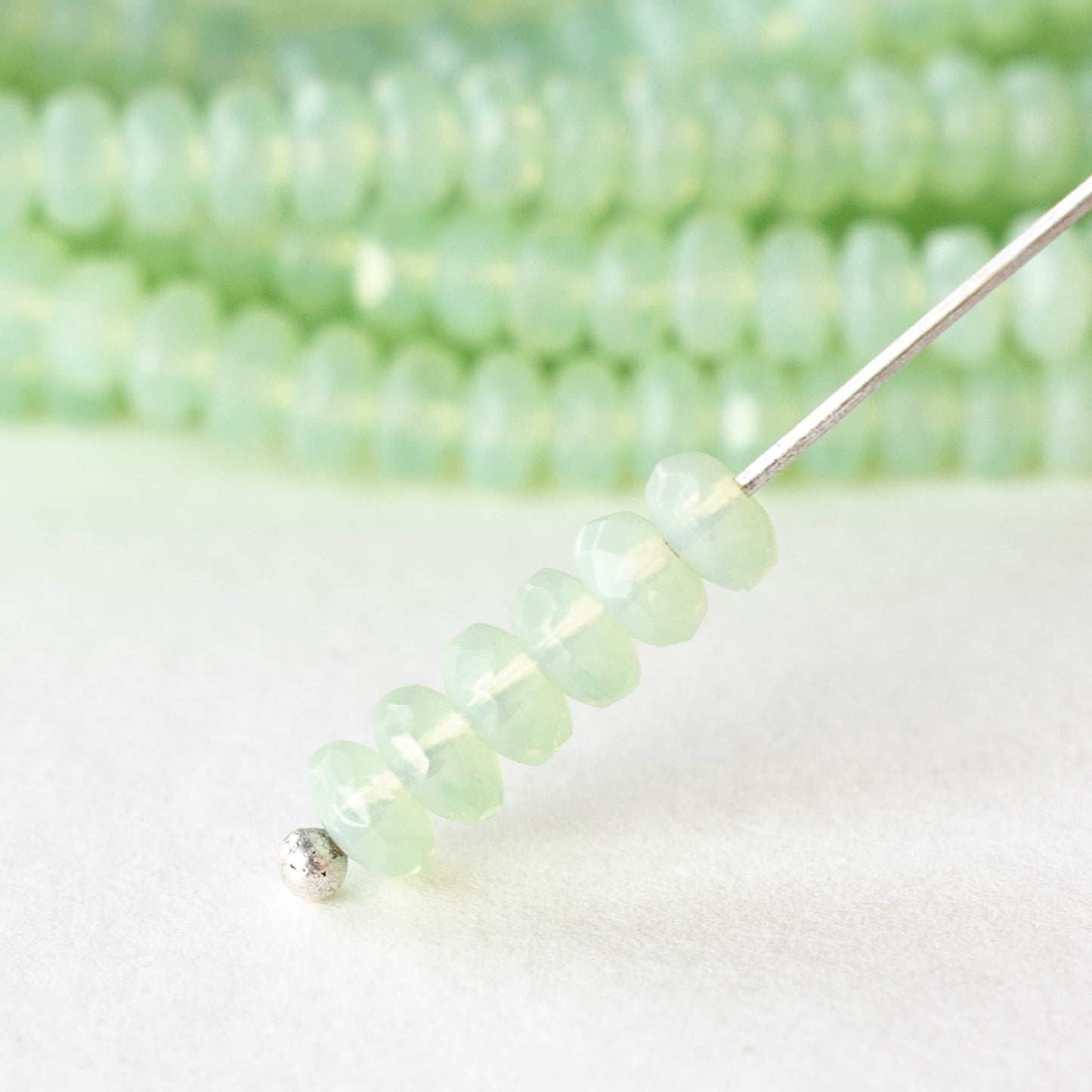 4mm Glass Rondelle Beads - Opaline Light Green - 50 Beads