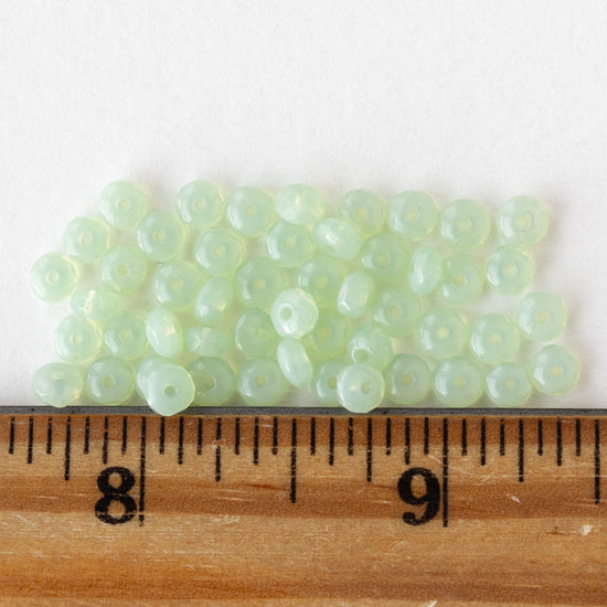 4mm Glass Rondelle Beads - Opaline Light Green - 50 Beads