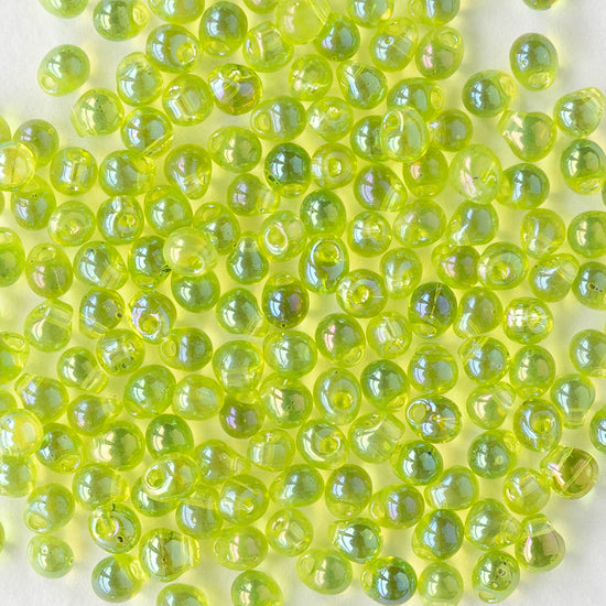 2.8mm Glass Magatama Teardrop Beads - Lime AB - 10 or 20 grams