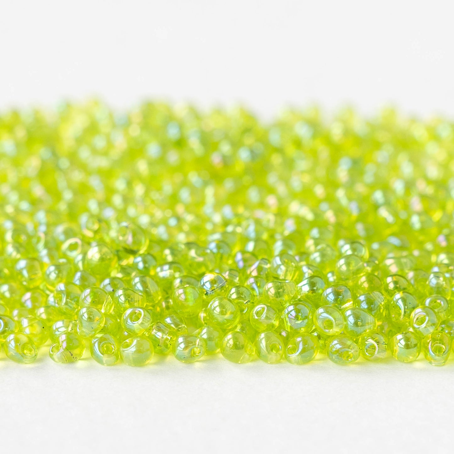 2.8mm Glass Magatama Teardrop Beads - Lime AB - 10 or 20 grams