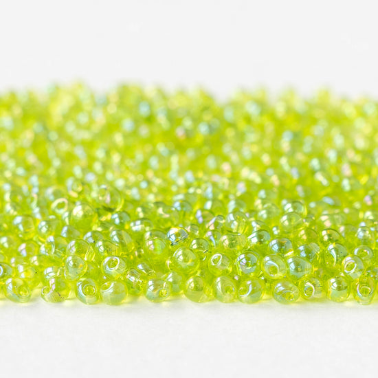 2.8mm Glass Magatama Teardrop Beads - Lime AB - 10 or 20 grams