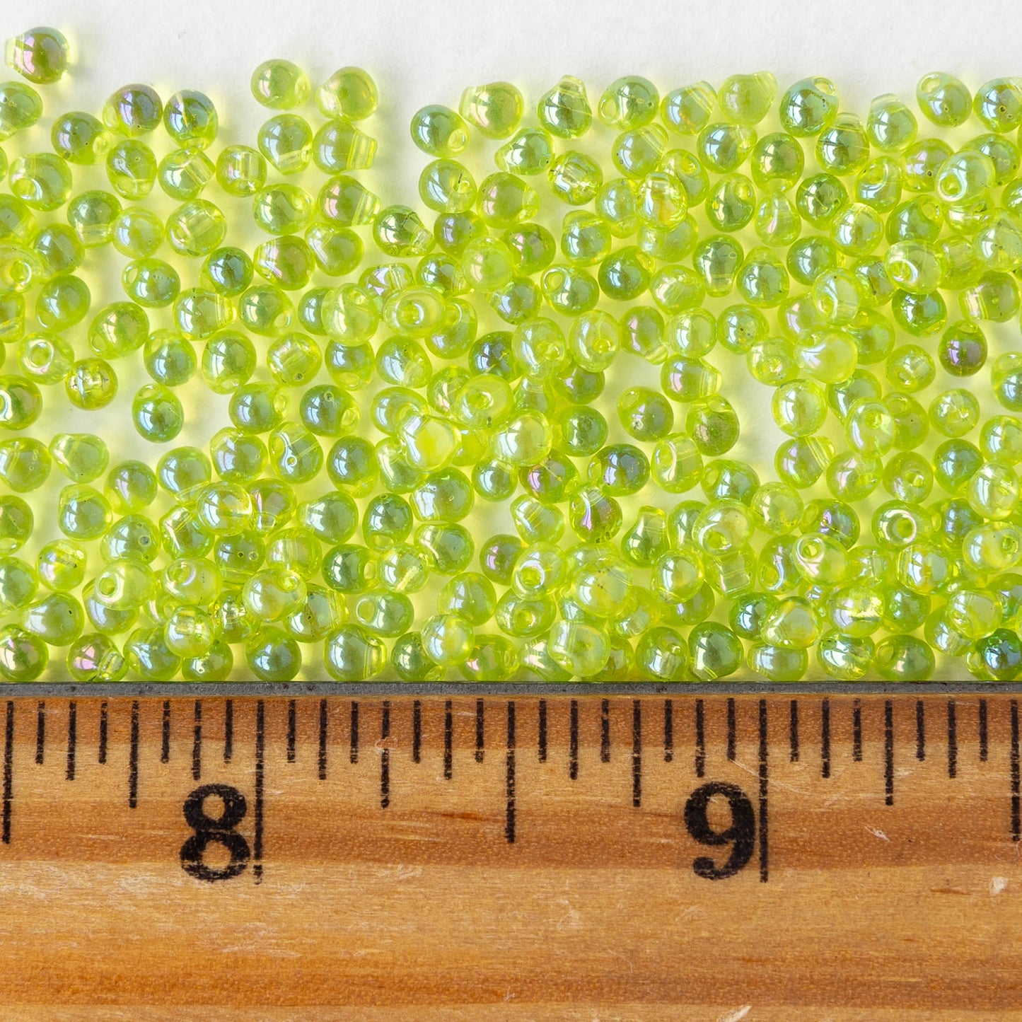 2.8mm Glass Magatama Teardrop Beads - Lime AB - 10 or 20 grams